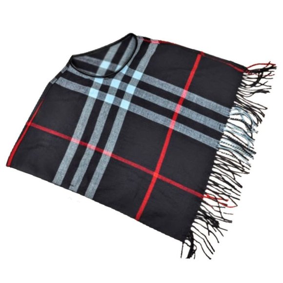 NEW Toddler Tartan Cape 2T 3T 4T Plaid poncho with Fringe, Navy - Picture 1 of 3